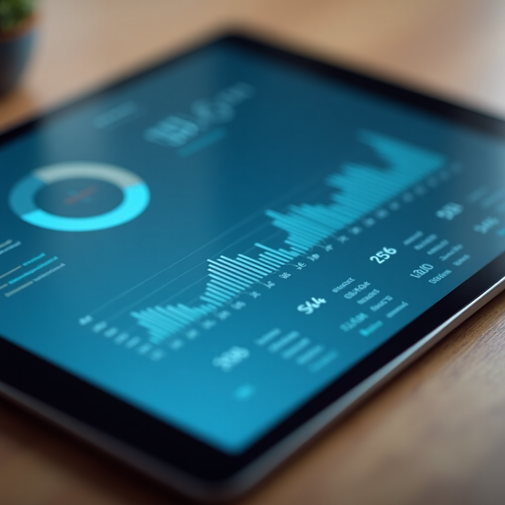 Digital banking interface on a tablet showing data analytics